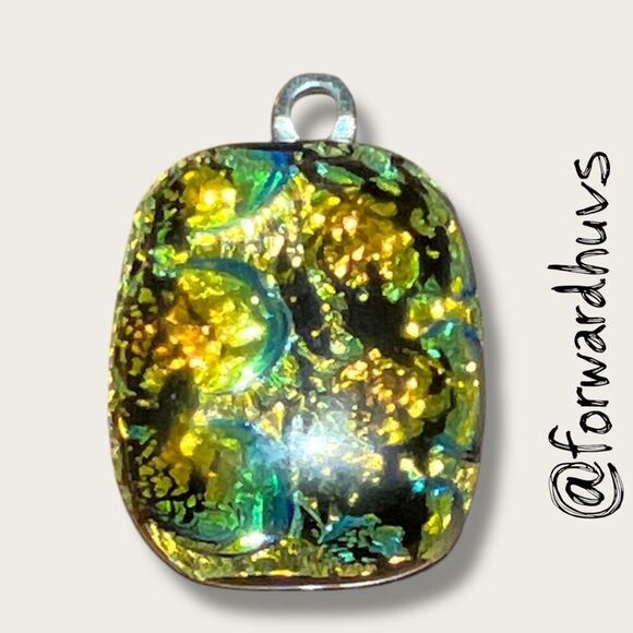 Bundle Sale 3 for $15 | Iridescent Glass Pendant Abstract Swirl Pattern - Picture 1 of 10